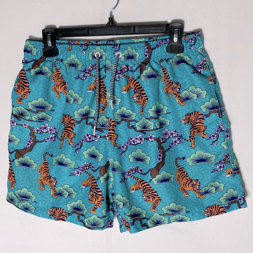 Boardies Apparel Blue Green Tiger Print Swim Shorts Swim Trunks S